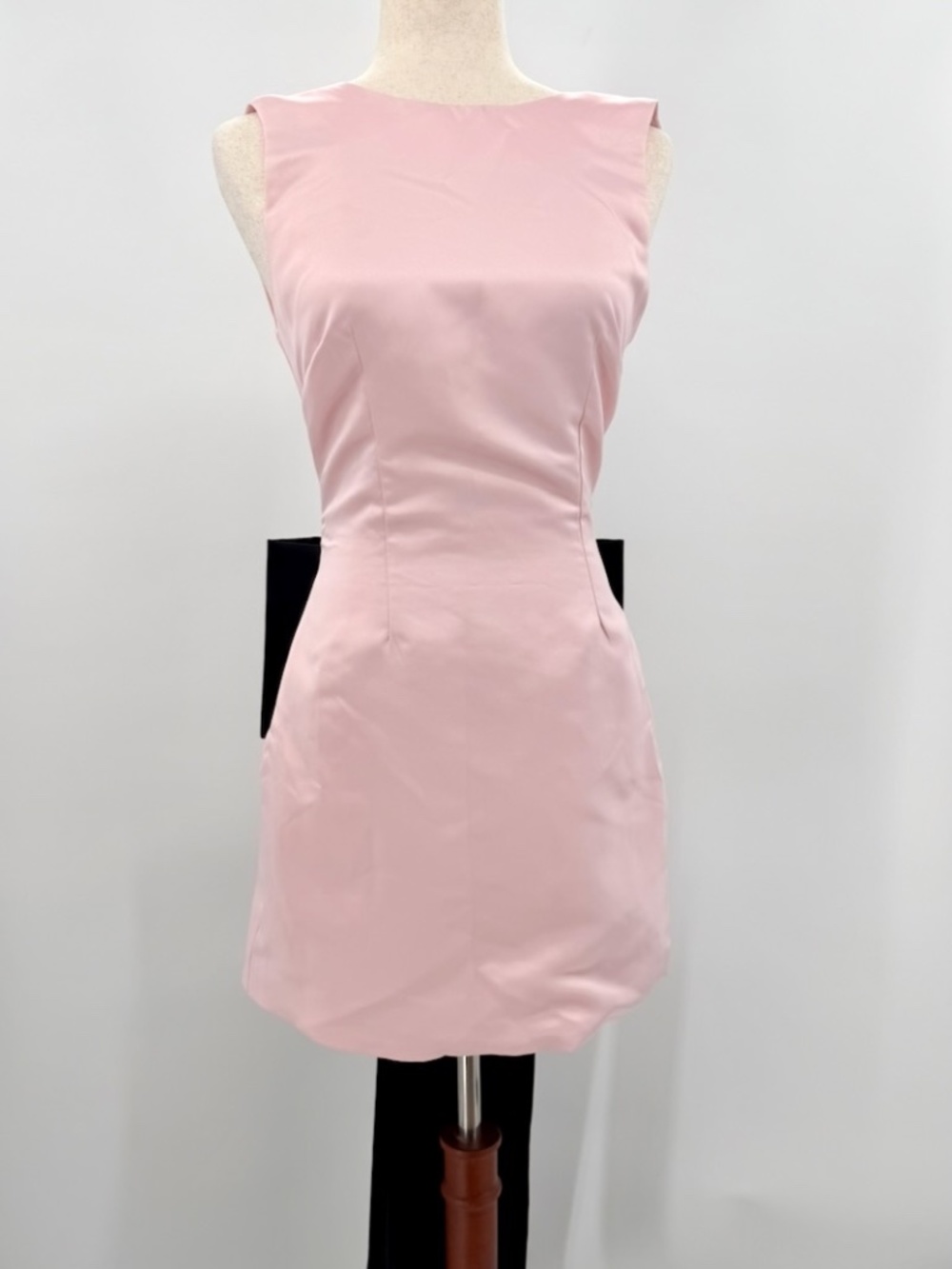 Club L London Pink Satin Mini Dress Black Bow Train Bateau Back Zip Cocktail 4